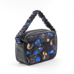 Borsa in pelle nera e seta floreale
