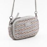 borsa in seta e pelle con catenella grigia
