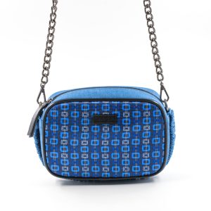 Borsa in jeans e seta con motivi azzurri