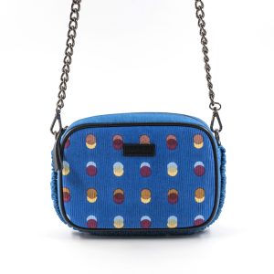 Borsa in jeans e seta con motivi a cerchio