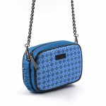 Borsa a tracolla in jeans e seta azzurra tracolla