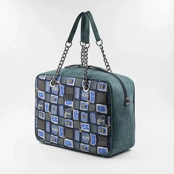 Borsa in seta e pelle verde petrolio collezione EMA BIA
