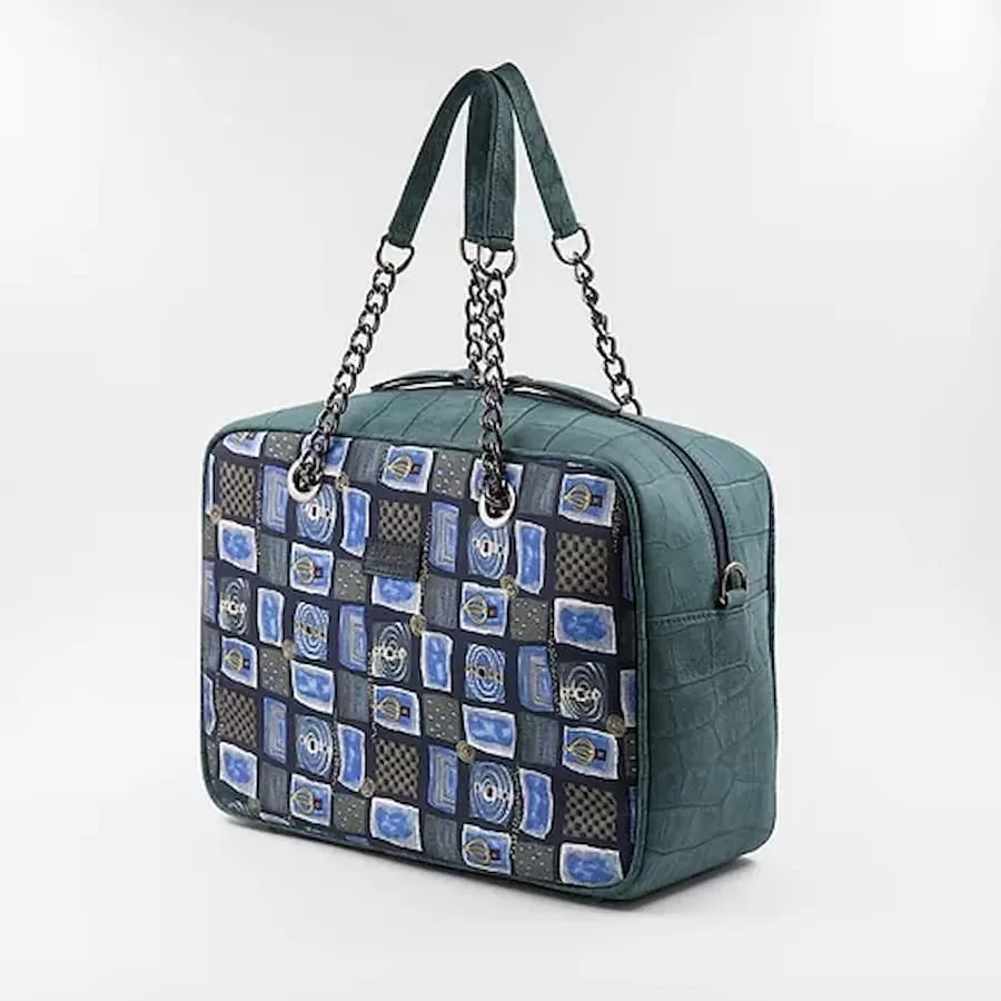 Borsa in seta e pelle verde petrolio collezione EMA BIA