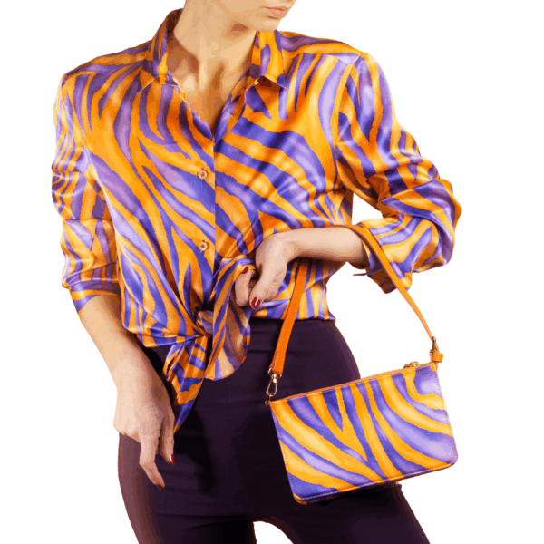 Camicia in seta stampa Animalier Arancione - Silky Shirt Universo