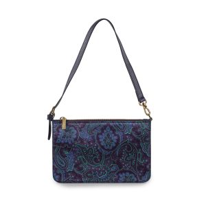 Seiden- und Lederhandtasche in lila Damast