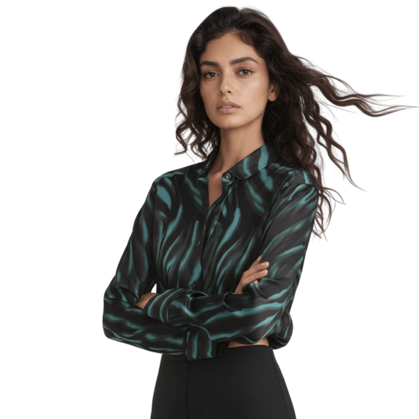 Camicia in seta zebrata verde - Silky Shirt Orizzonti