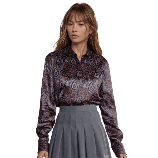 Camicia in seta con disegno nera - Silky Shirt Orizzonti