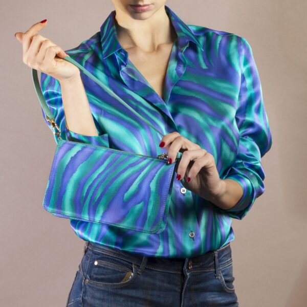 Borsa in seta e pelle smeraldo