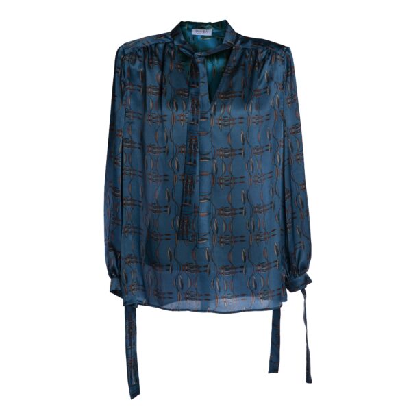 Camicia in seta con fantasia blu - Silky Shirt Natura Jasmine