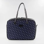 blue and black handbag in silk with light blue print