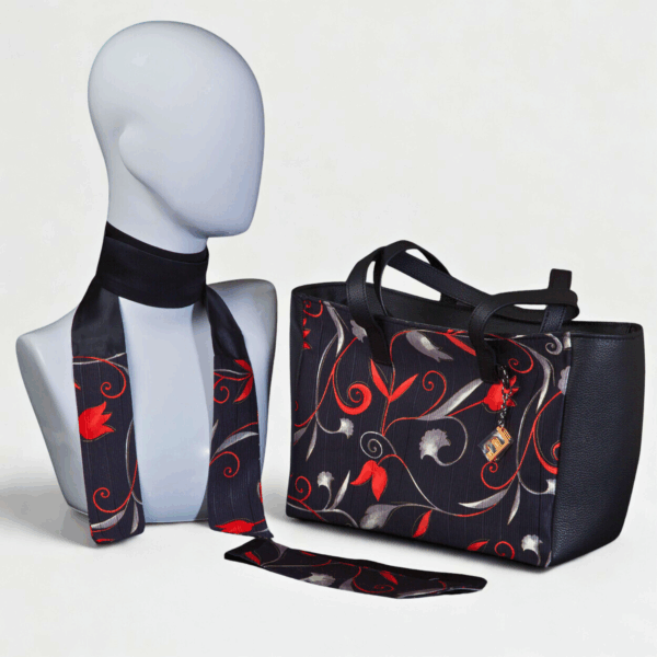 Borsa nera con fantasia floreale rossa - Silky kit 30