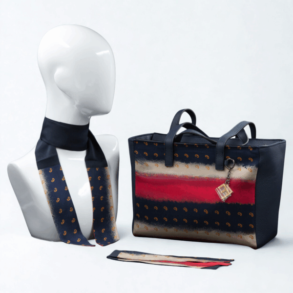 Borsa da giorno in seta blu e rossa - Silky kit 30