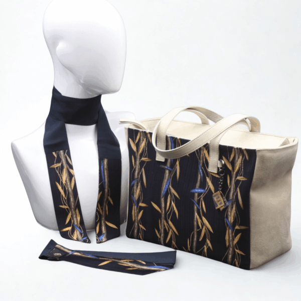 Blaue und beige Tagestasche aus Seide - Silky kit 30