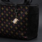 Black suede and silk day bag