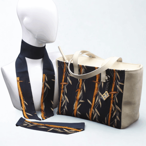 Borsa stilizzata in camoscio beige e blu - Silky kit 30