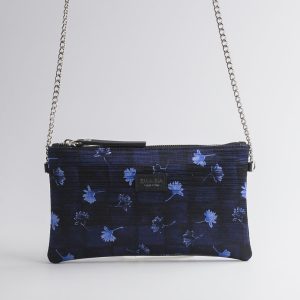 Borsa in seta con stampa floreale blu