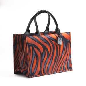 Black and red zebra print silk and leather bag - Silky Sun Universe