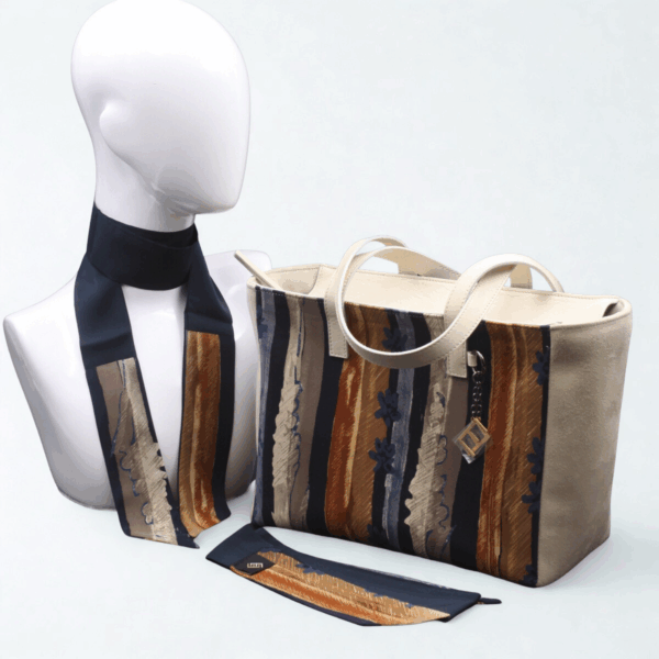 Borsa e foulard in camoscio beige - Silky kit 30