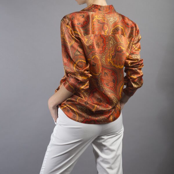Camicia in seta stampa cachemire arancione - Silky Shirt Universo
