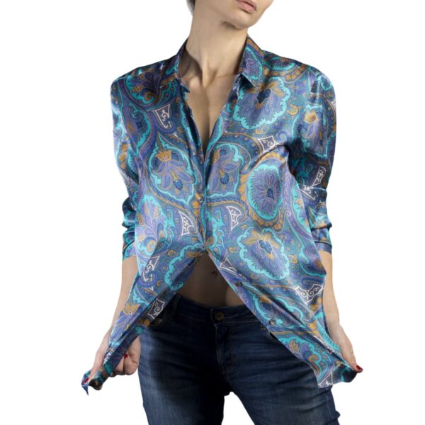 Camicia in seta cachemire blu - Silky Shirt Universo