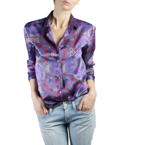 Camicia in seta cachemire viola - Silky Shirt Universo