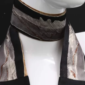Black pure silk foulard with gray print