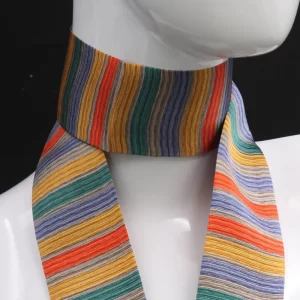 Gray silk foulard with orange striped print