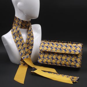kit clutch in seta e pelle senape