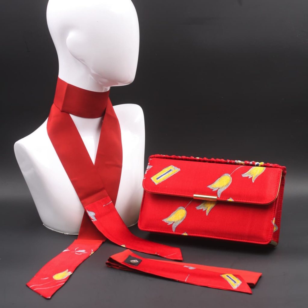 Kit clutch pochette rossa in pelle