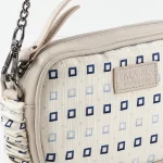 mini borsa a tracolla in pelle beige e seta a mano