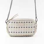 mini borsa a tracolla in pelle beige e seta tracolla