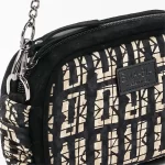 mini borsa in pelle nera e seta con stampa dettagli