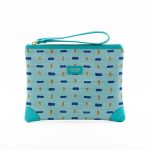 Blue and teal mini pochette with geometric print