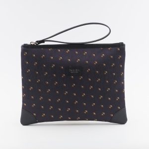 Mini pochette in black silk with geometric print