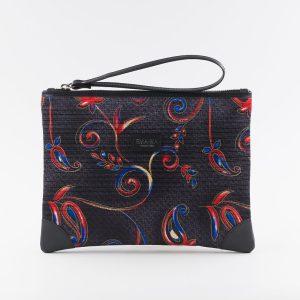 Mini pochette nera con stampa floreale