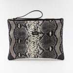 Pochette grigia e nera in seta con stampa animalier