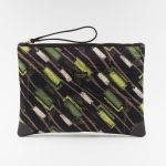 Brown clutch bag in silk with fantasy print