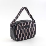 Borsa in seta e pelle con stampa geometrica
