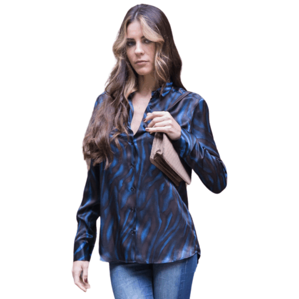 Camicia in seta zebrata blu - Silky Shirt Orizzonti