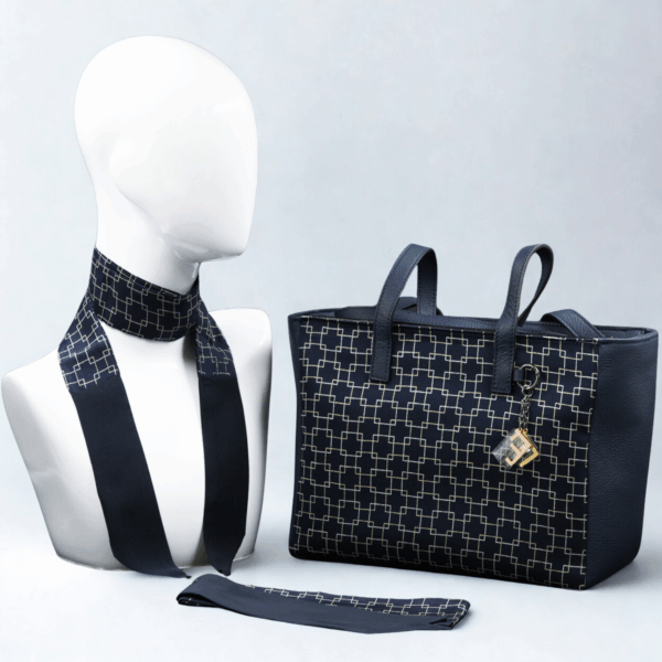 Borsa da giorno in seta e pelle blu - Silky kit 30