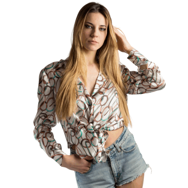 Camicia seta stampa rosa turchese nera - Silky AURORA - Collezione NATURA
