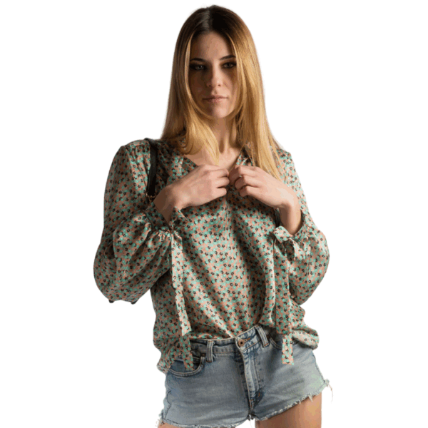 Camicia in seta nera turchese e rosa - Silky Shirt Natura Jasmine