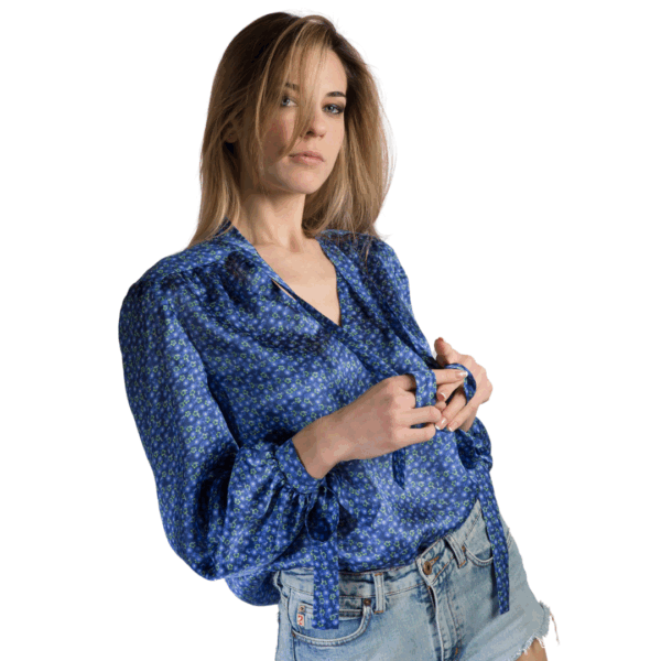 Camicia in seta con maniche ampie blu - Silky Shirt Natura Jasmine