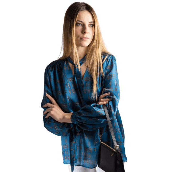 Camicia in seta con fantasia blu - Silky Shirt Natura Jasmine
