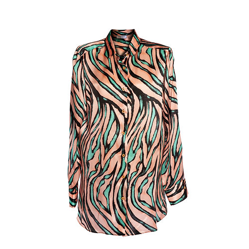 Camicia in pura seta Zebrata nero-rosa-turchese - Silky AURORA - Collezione NATURA