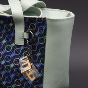 Shoulder Bag In Blue Suede And Silk With Print – Silky Kit 22