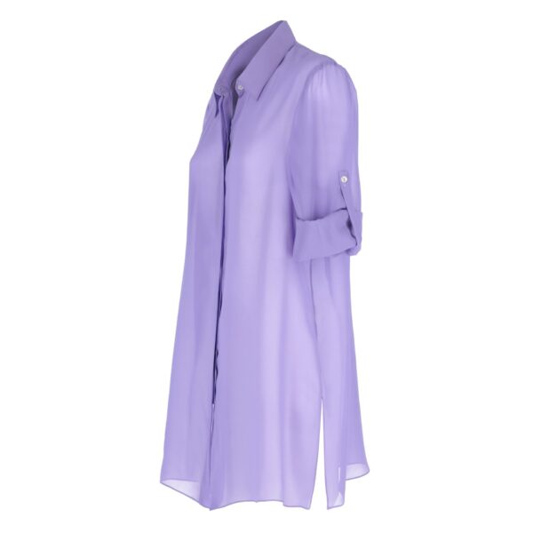 Camicia in seta georgette taglio classico Silky DALILA con spacchi laterali viola - Collezione NINFEA