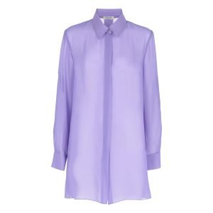 Purple classic cut silk georgette blouse with side slits - Silky Dalila Unito Ninfea
