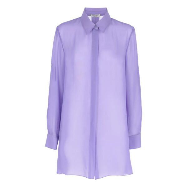 Camicia in seta georgette taglio classico Silky DALILA con spacchi laterali viola - Collezione NINFEA