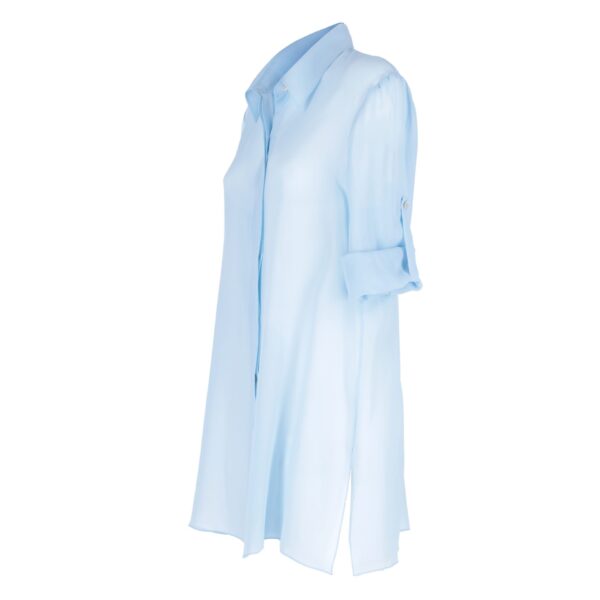 Camicia in seta georgette taglio classico Silky DALILA con spacchi laterali azzurra - Collezione NINFEA Unito